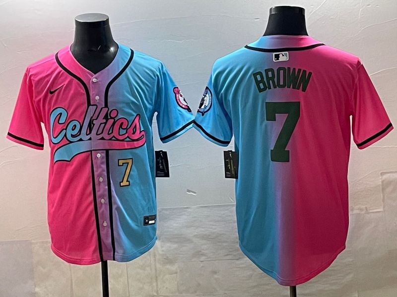 Men 2025 Boston Celtics 7 Brown Blue pink Nike NBA Jersey style 03